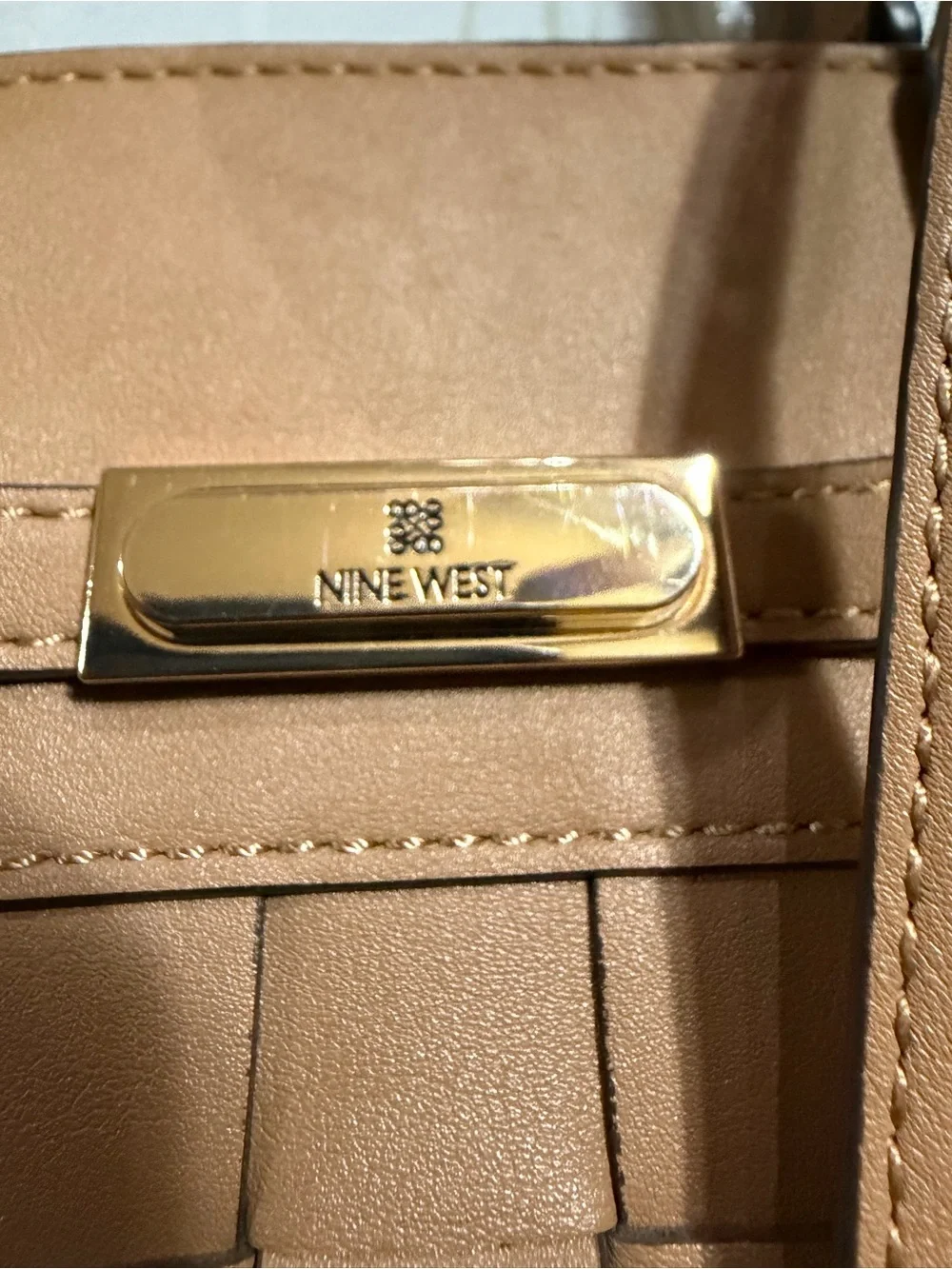 Nine West Tan Woven Leather Satchel Handbag - Women's Shoulder Bag (164)